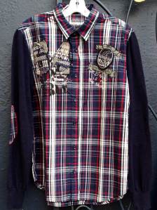 Desigual.Sulma.shirt.$134.knitted.sleeves.plaid.elbow.patches