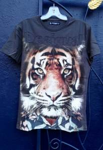 Desigual LION T-shirt, showing a tiger wearing a Hawaiian shirt. $99, photo by angelvancouver.com Desigual.Lion.mens.TS.$99.SS2014