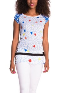 Desigual NATALIE T-shirt. $84. The pattern is inspired by Barcelona's most famous architect, Antoni Gaudí, and his tilework. Spring-Summer 2015 collection.