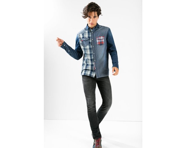 Desigual DANI shirt mixes denim with some cool blue plaids. Casual but smart. $136. Fall-Winter 2015
