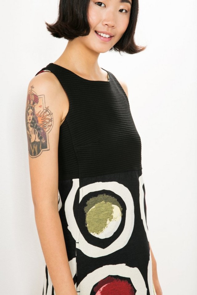 Nice Tattoo! Desigual PETITE CAPRICE pinafore dress. $179.95. Fall-Winter 2015.