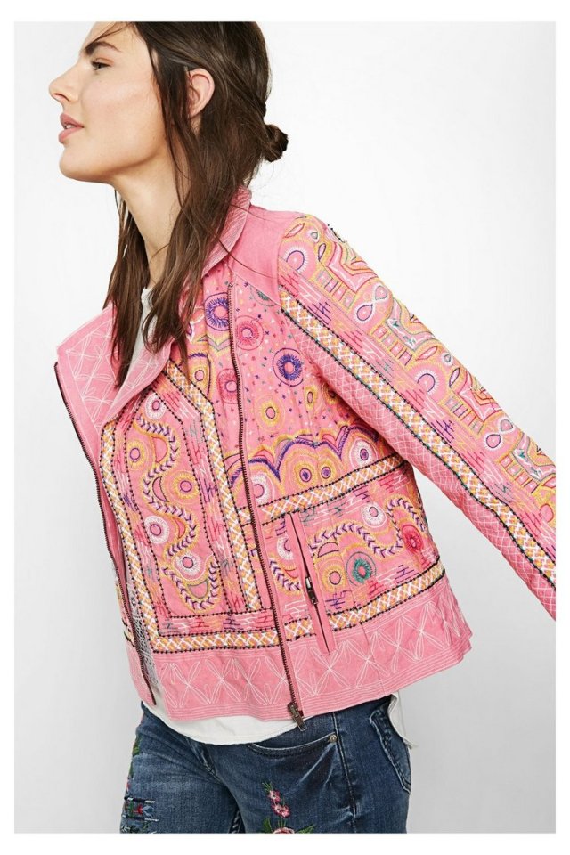 Desigual FLORENCIA jacket is hand-embroidered, front and back. Summer 2017 Global Traveller collection. Now on sale @ 30% off,