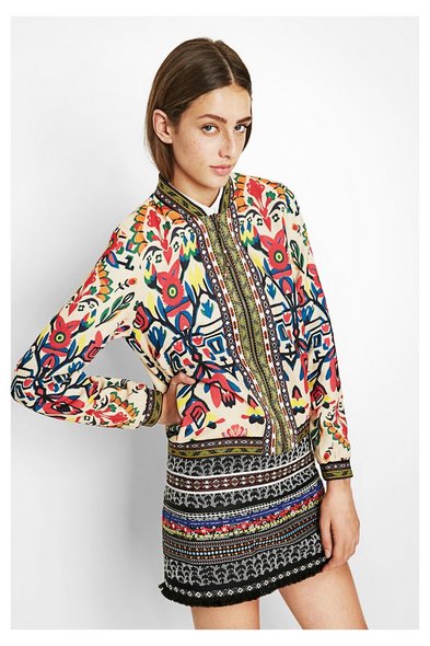 Angel also has the Desigual AVILA skirt in the photo. The skirt is $189.95. desigual-suiza-jacket-ss2017-2-71e2wp9_1010