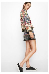 The SUIZA jacket is reversible. The price is $255.95, now on sale for 10% off. We also have the skirt at Angel. desigual-suiza-jacket-ss2017-71e2wp9_1010