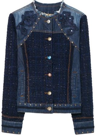 Desigual EXOTIC TWEED denim jacket with knitted sleeves. $255.95. FW2017.
