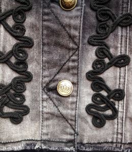 ANGEL IS SOLD OUT OF THIS JACKET. Desigual NAVY denim coat, showing brocade detailing. Fall-Winter 2017 collection.