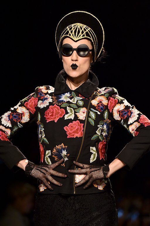 Detail of Desigual FIORELLA cotton jacket. Embroidered with a moto-style zip front. $359.95. SS2018.