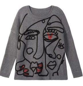 Desigual BOSTON sweater. $189.95. FW2019. Inspired by Picasso, the design in stitched on.