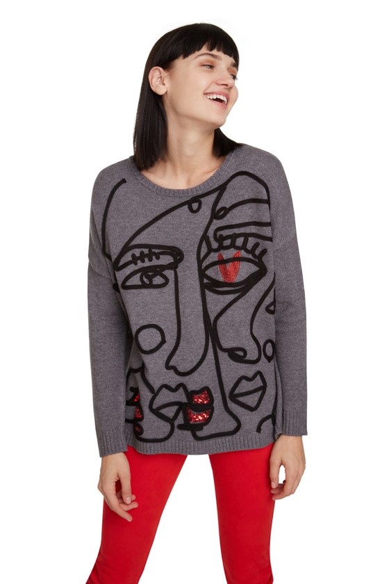 Desigual BOSTON sweater. $189.95. FW2019. Inspired by Picasso, the design in stitched on.