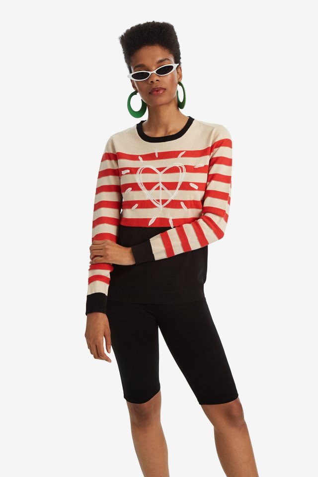 Want More Love: Desigual DALLAS striped sweater with heart FW2019.