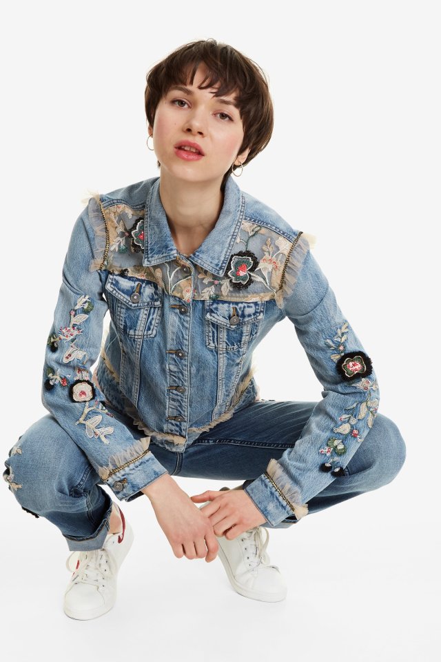 Desigual FLOWERS & PEARLS denim jacket SS2019.