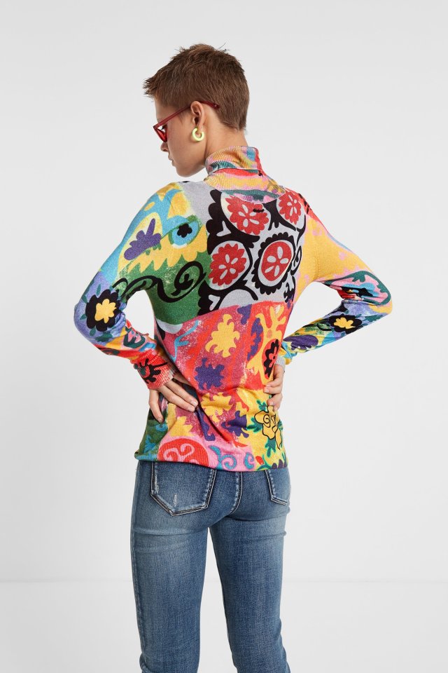 This is the Desigual OSHAWAboho polo neck sweater, which is an ultra-soft blend of viscose and cashmere.