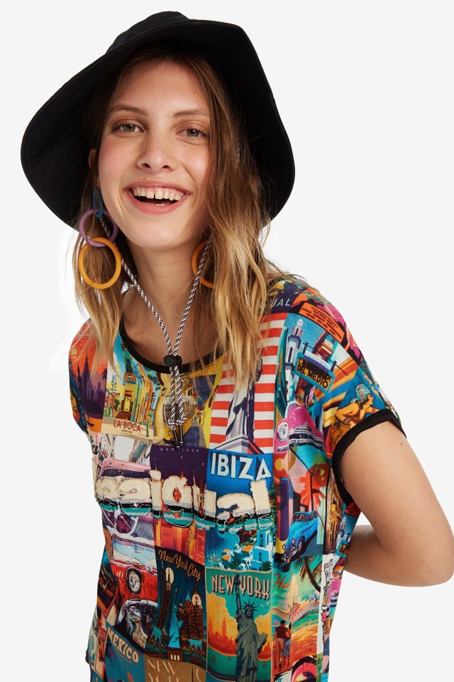 Desigual PHOEBE postcards T-shirt FW2019.