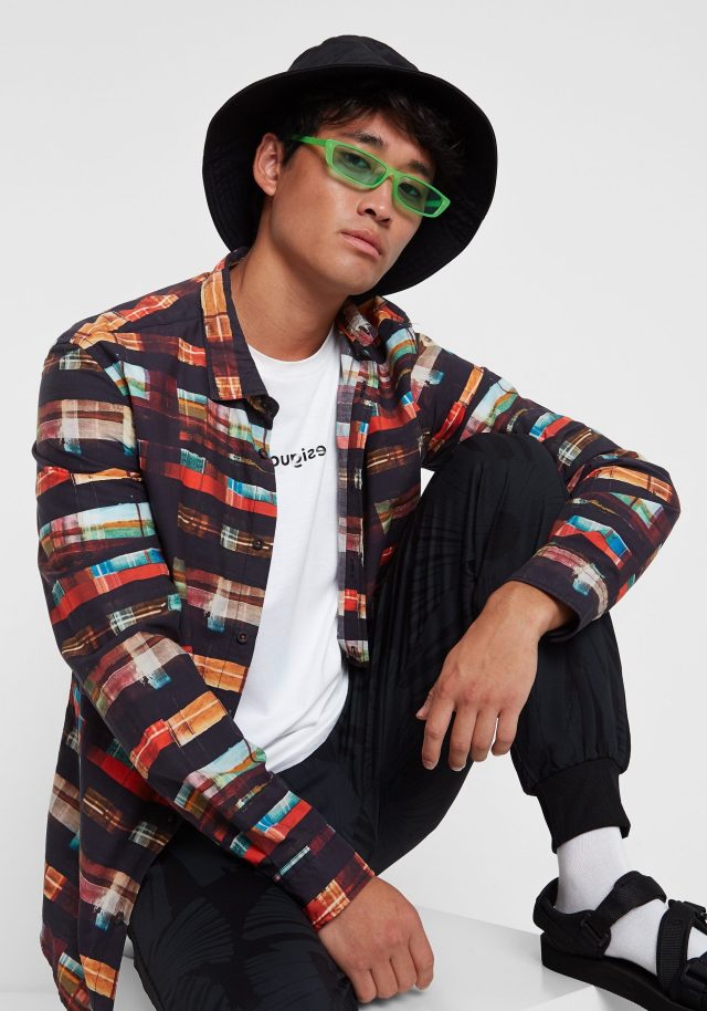 Desigual KEVIN arty tartan shirt, which looks like it was hand-painted. $125.95. FW2019. 100 percent cotton.