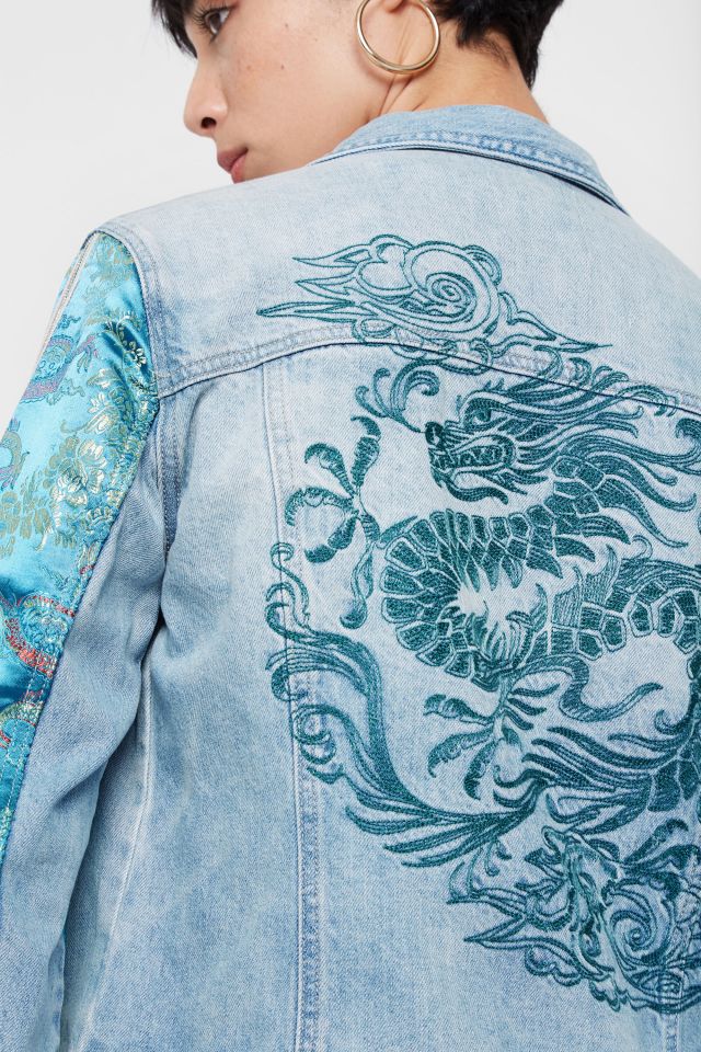 Desigual CARSON denim jacket with embroidered dragon on back
