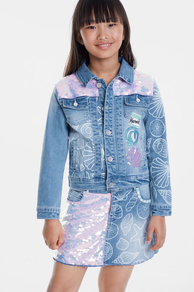 Desigual kids CEREZA denim mermaid jacket with sequins and seashells SS2020.