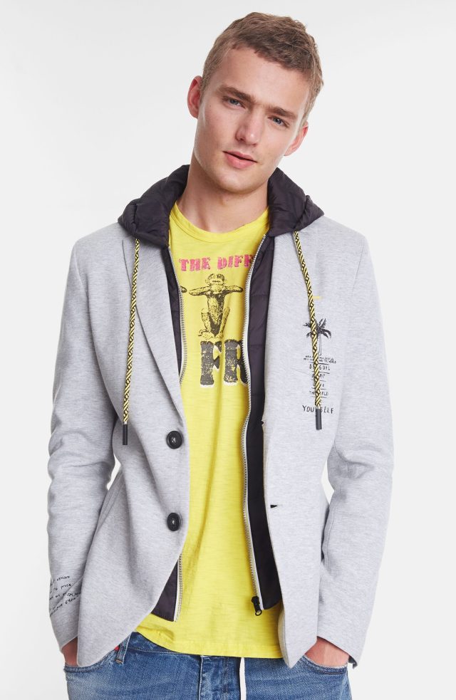Desigual ADAM men's blazer with zip-out hoodie SS2020.