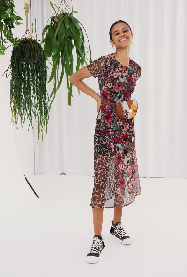 Desigual CALGARY midi floral-animal print dress SS2020