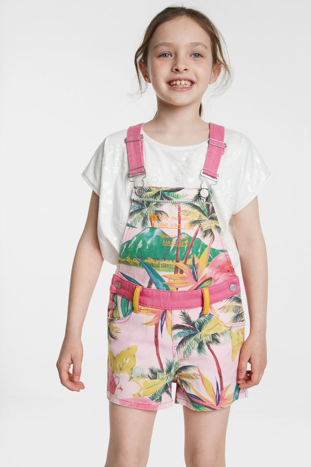Desigual kids MARTINEZ Hawaiian overall cotton shorts SS2020