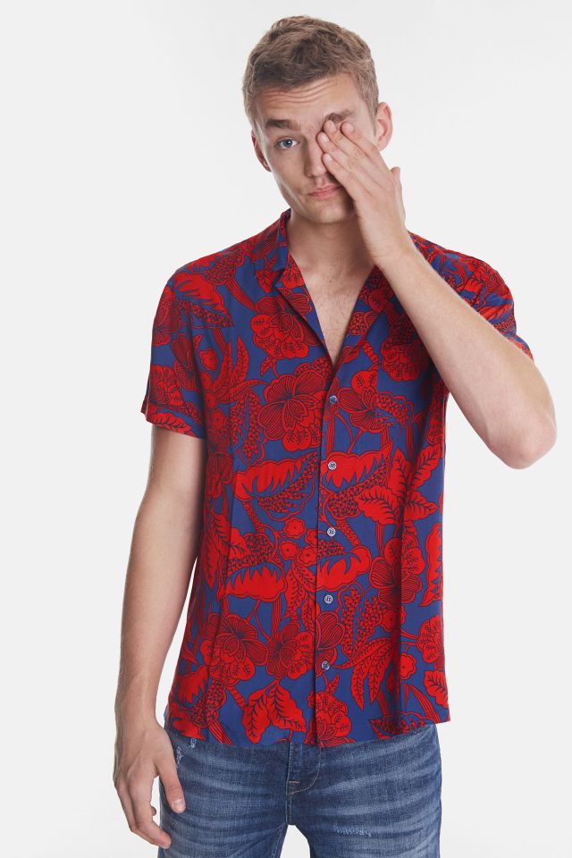 Desigual FINN red on blue Hawaiian shirt SS2020