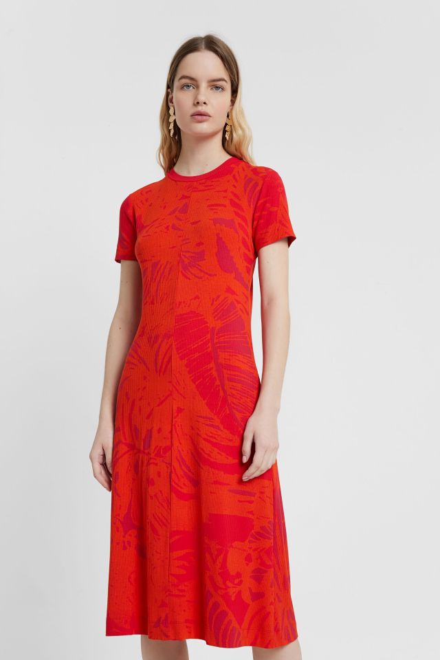 Desigual PARADISE eco floral red-on-orange dress SS2020