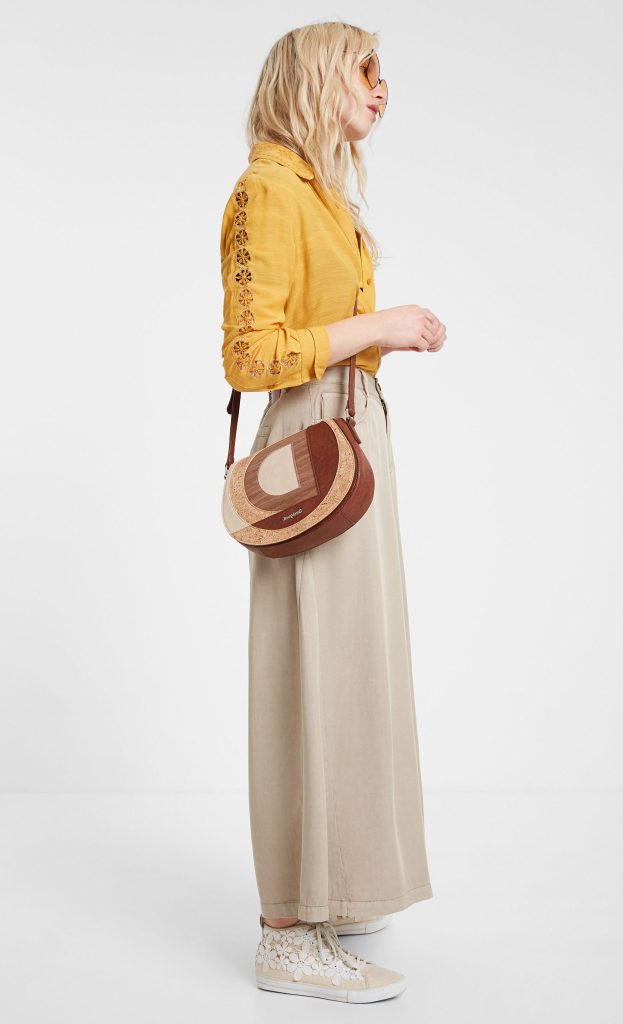 Desigual SOLARIS RIGALI bag combines faux leather, wood veneer and cork SS2020