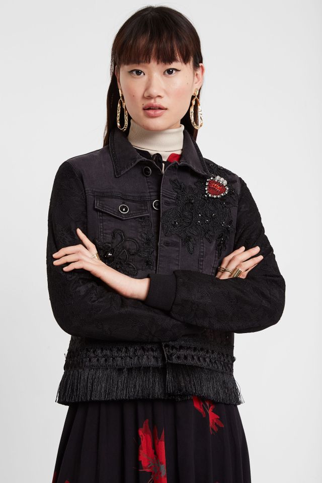 Desigual LOLITA HEART black denim jacket with embroidery