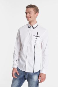 Desigual mens SANIEL white shirt with black stripe. SS2020.