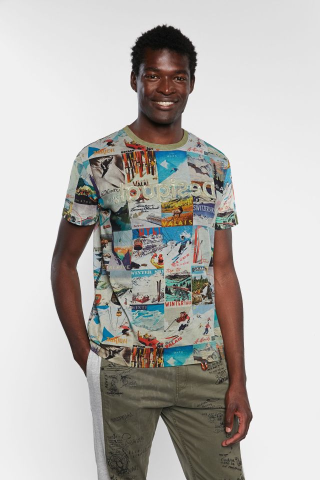 Desigual MAY T-shirt with vintage ski postcards SS2020.