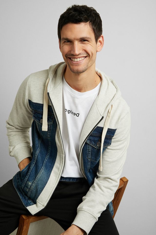 Desigual plush zip hoodie sweatshirt with denim