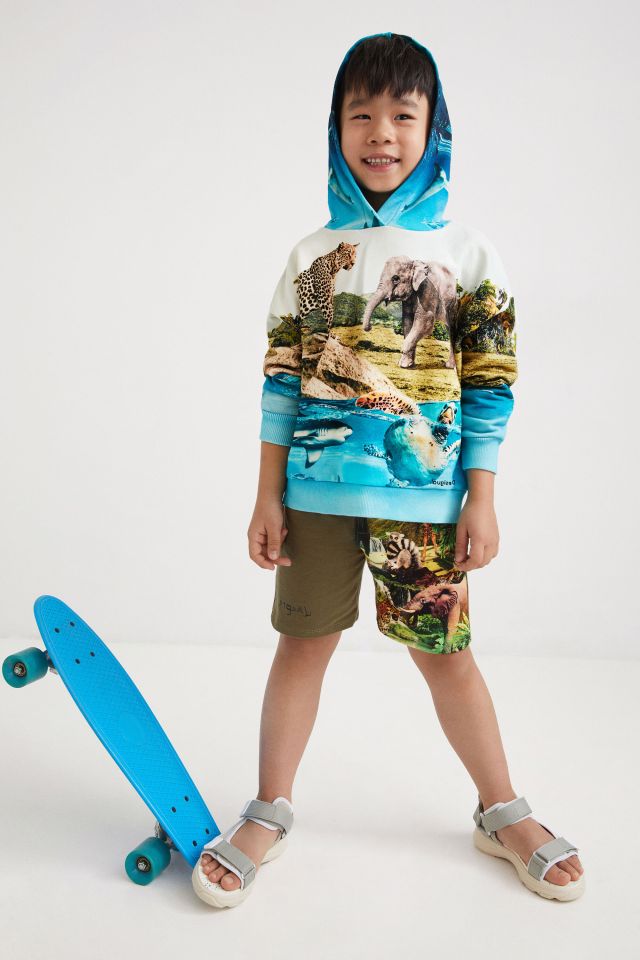 Desigual kids cotton hoodie sweatshirt with African animals