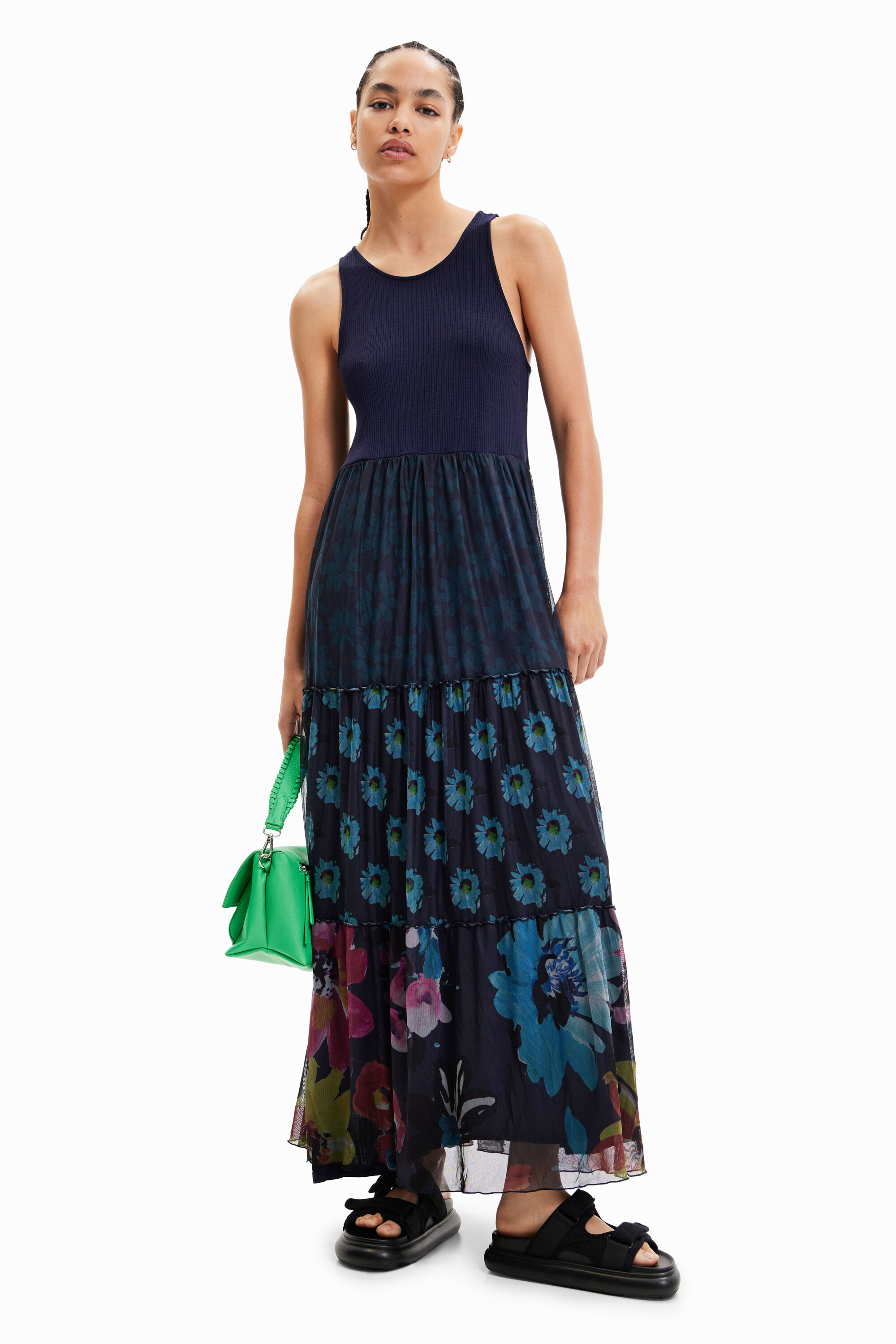 Desigual DUDAS maxi dress with tulle bottom Summer 2023 collection now at Angel in Vancouver Canada