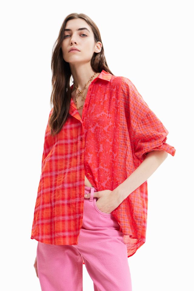 Desigual ELY oversize cotton orange-pink mixed print short. $189.95. SS2023.