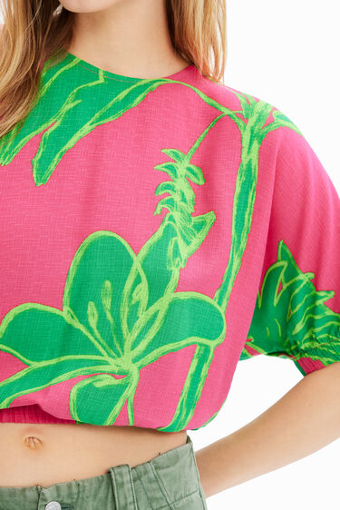 Desigual GARRETT short blouse with tropical print and puff sleeves now at Angel Spring-Summer 2023 collection