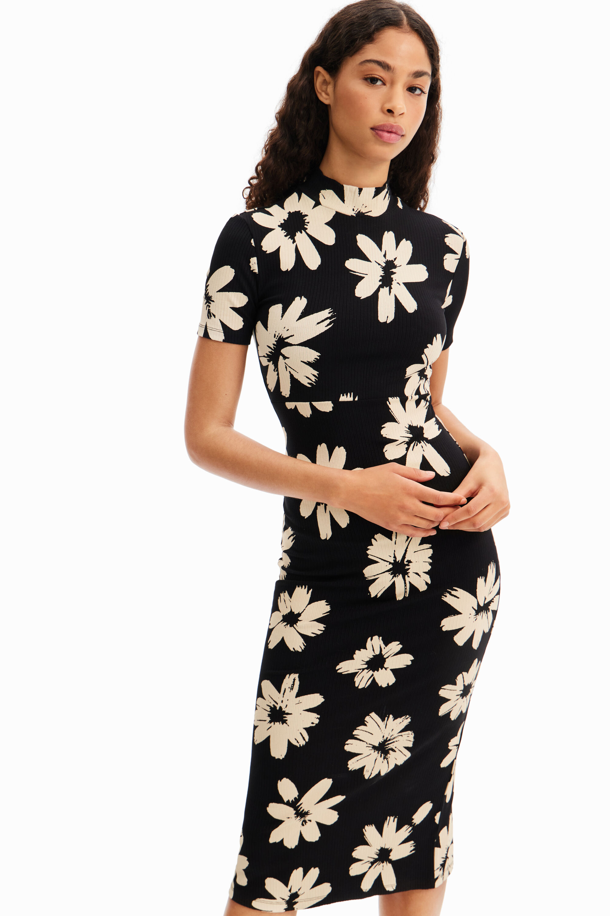 Desigual YORK slim floral viscose midi dress Summer 023 collection at Angel in Vancouver Canada