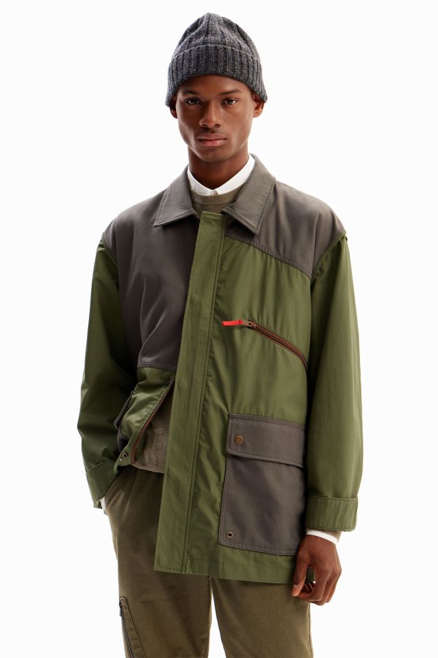 Desigual ADLEY men's two-tone green winter rain coat FW2923 collection