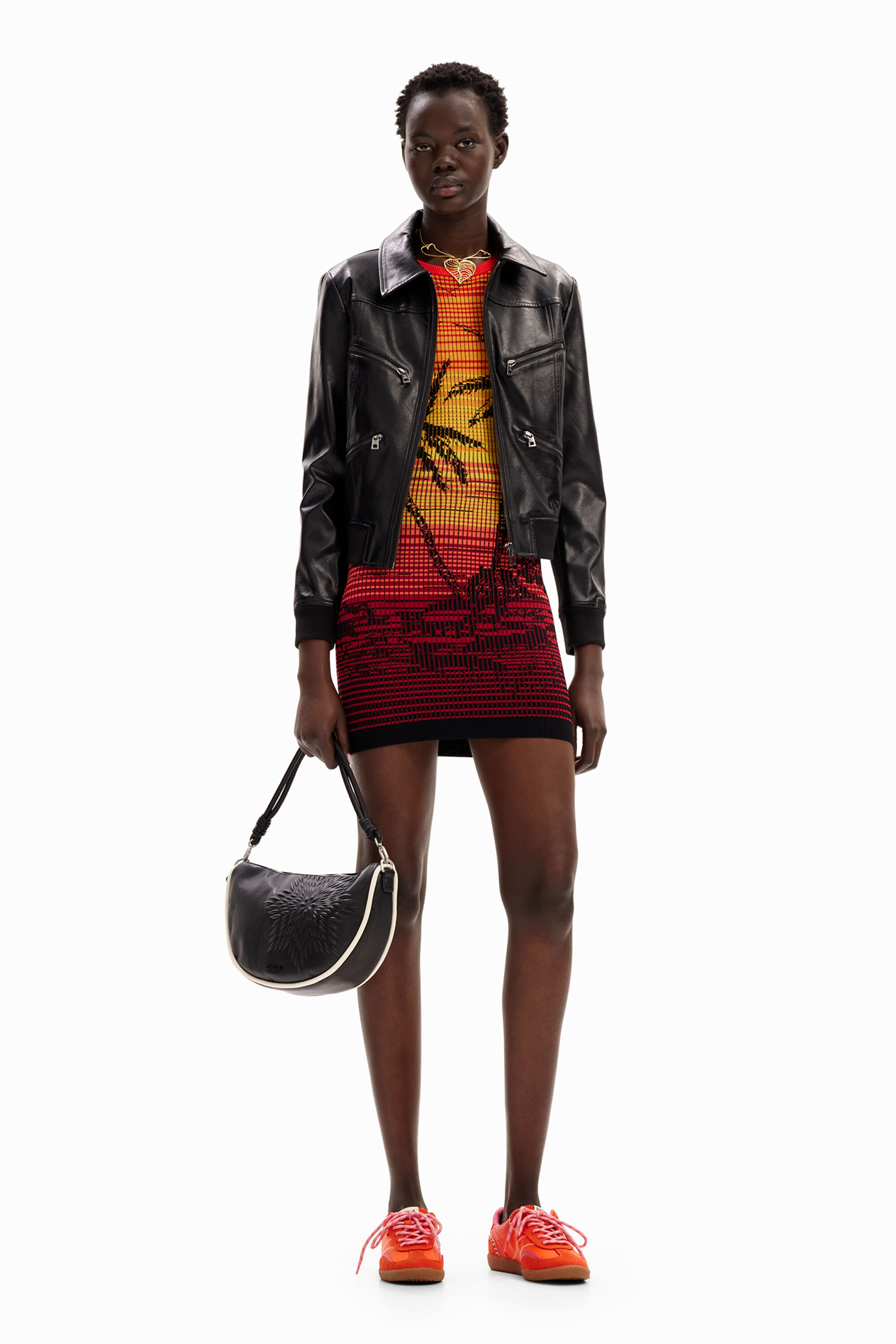 Desigual PALMERI short rib-knit dress with palm trees SS2024