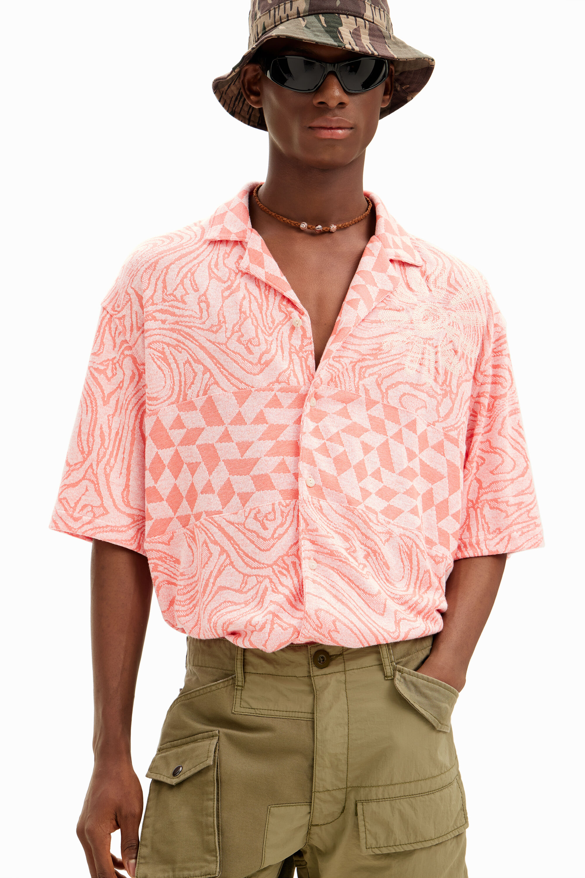Desigual NORTHON short-sleeve woven pink shirt SS2024