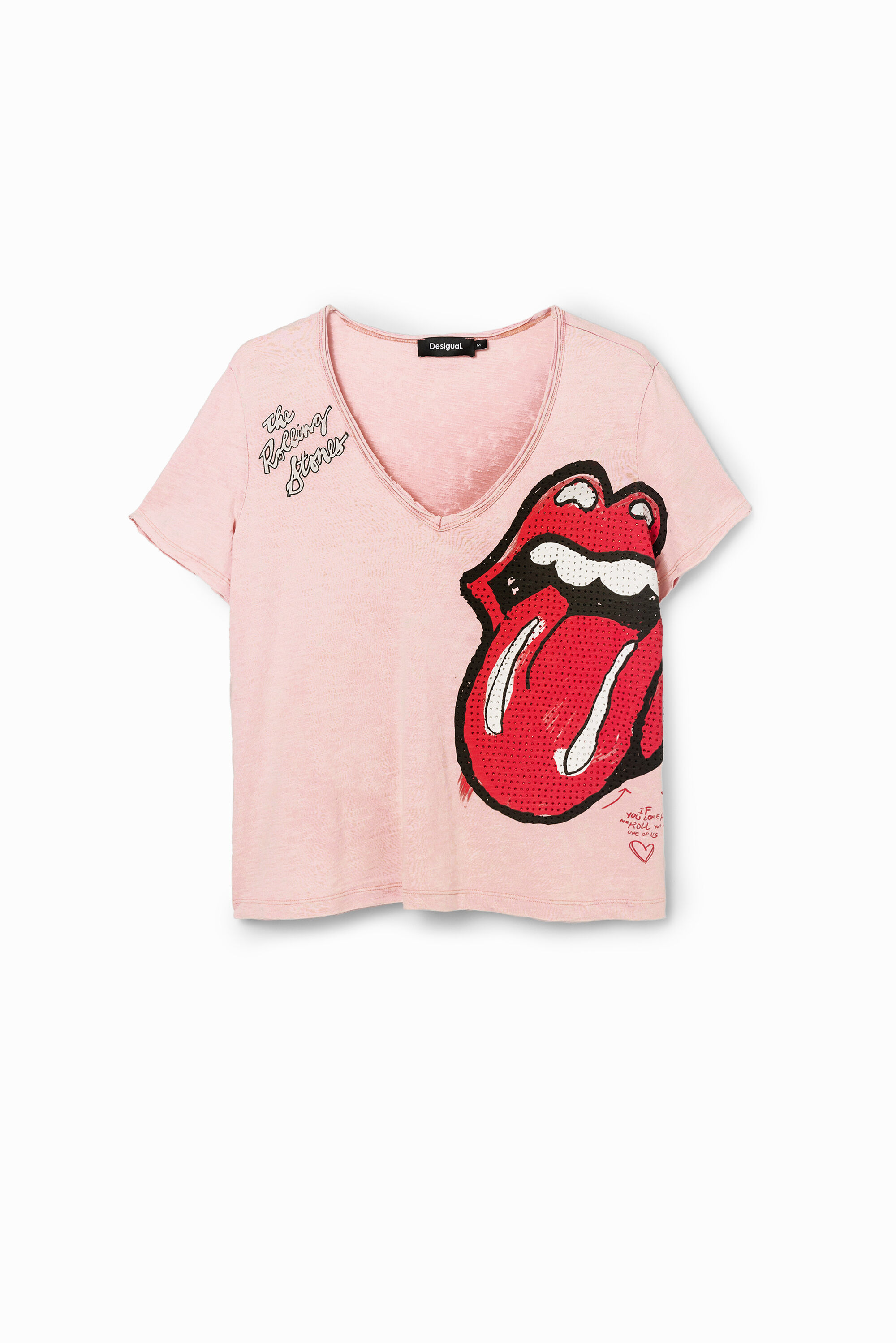 Desigual ROLLING STONES pink cotton T-shirt with sequins SS2024