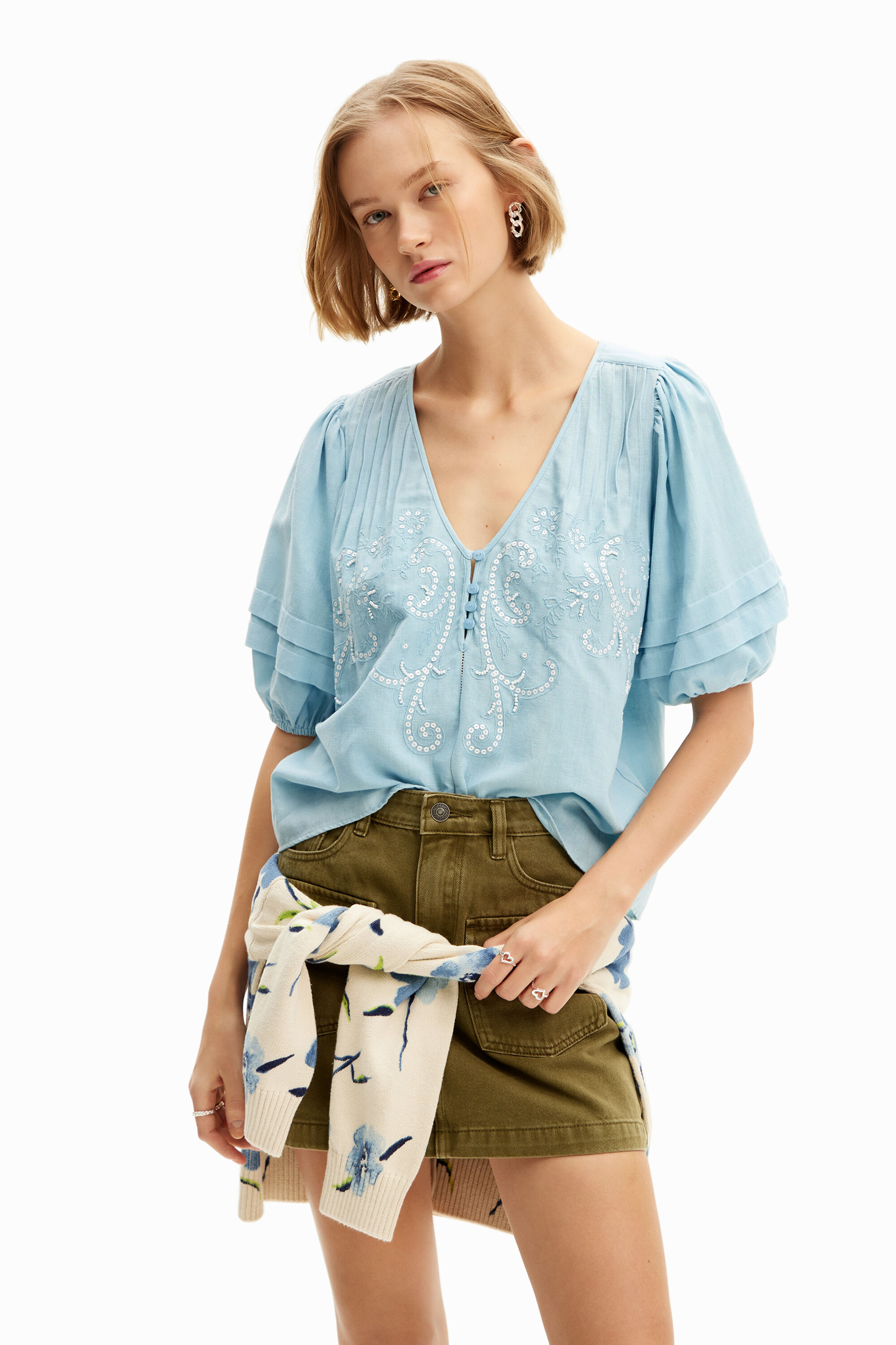 Desigual CAMILLE cotton embroidered boho blouse SS2024