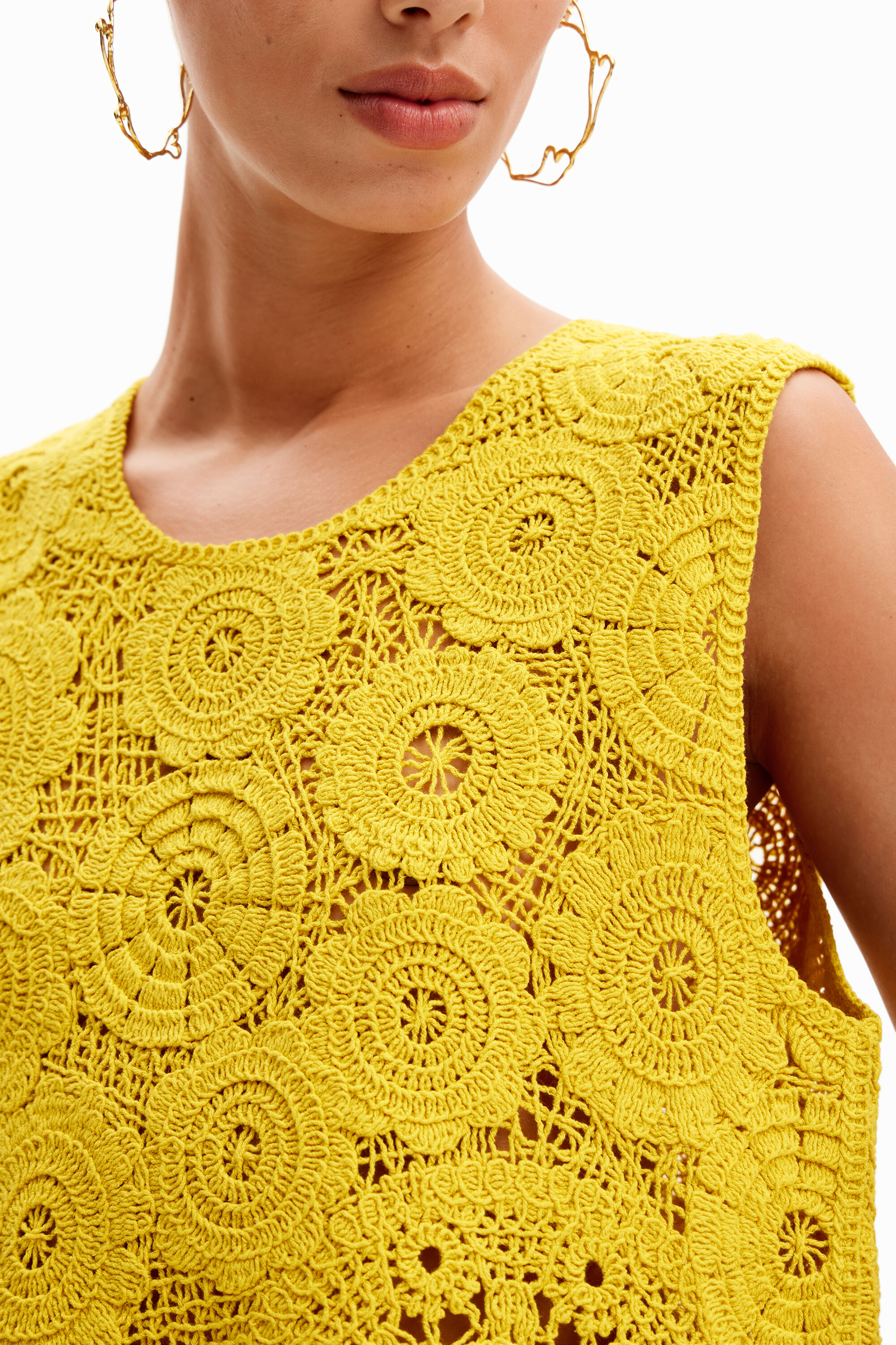 Desigual CROCHET yellow cotton sleeveless T-shirt SS2024