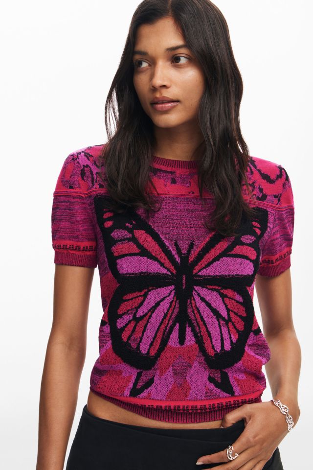 Desigual BUTTERFLY neon-pink T-shirt FW2024