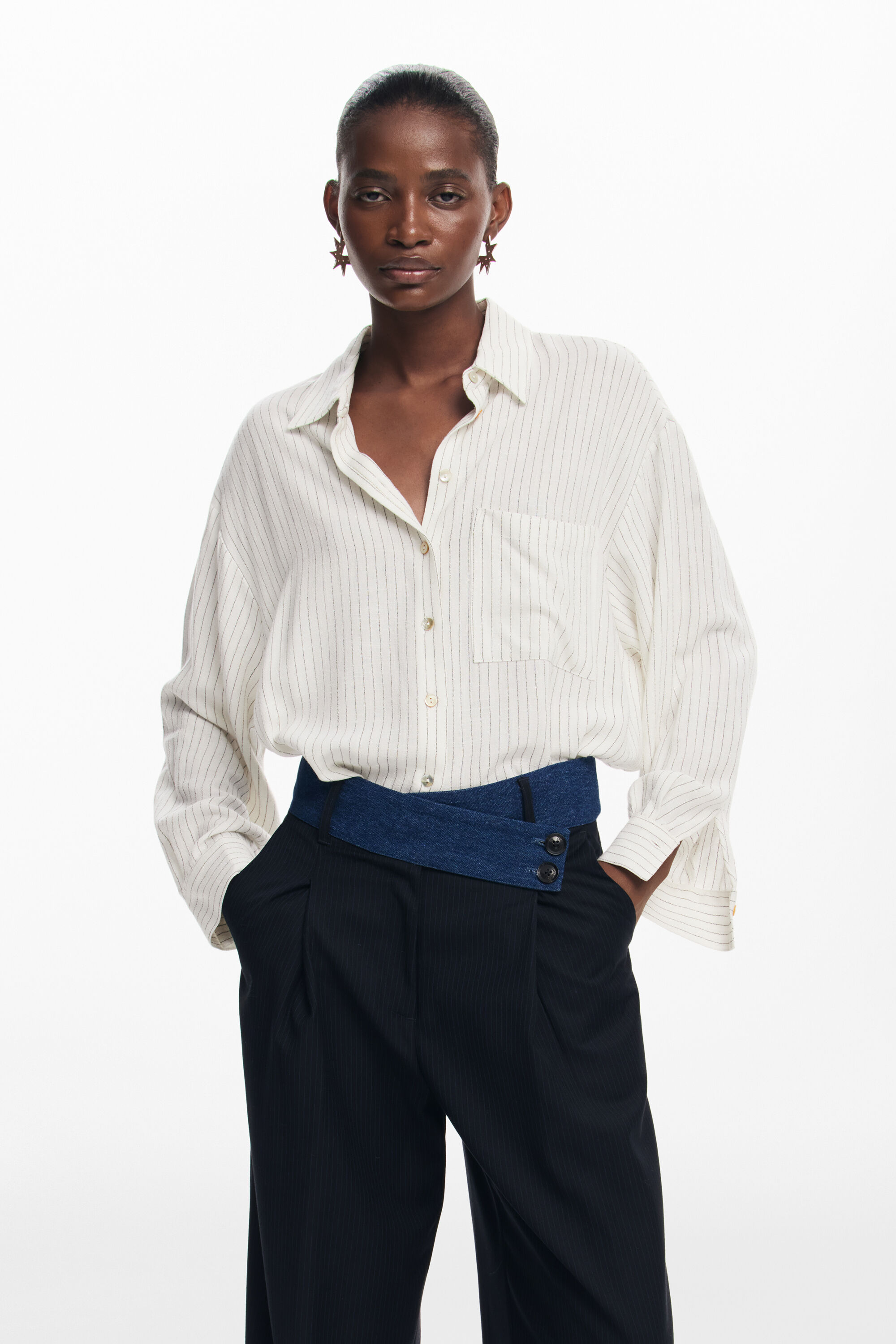 Desigual GARONA navy pinstripe pants