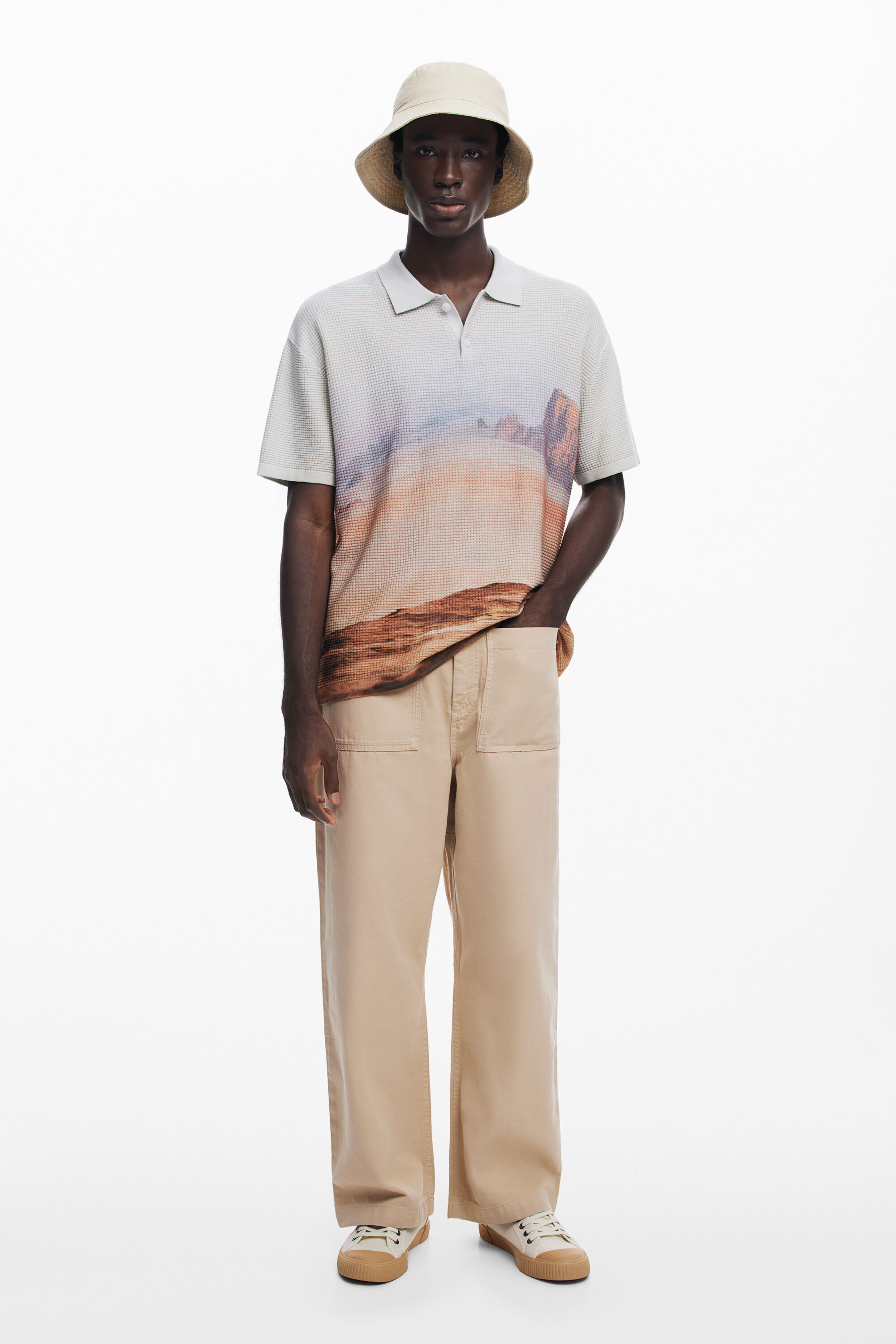 Desigual cotton polo with landscape print AW2024