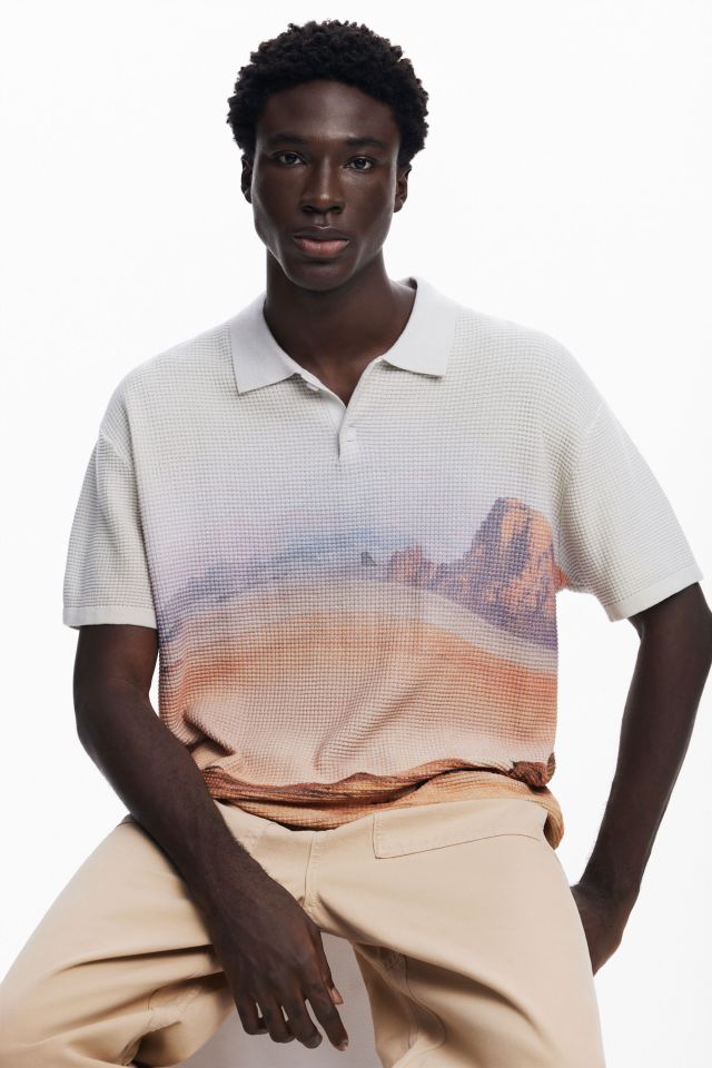 Desigual cotton polo with landscape print AW2024
