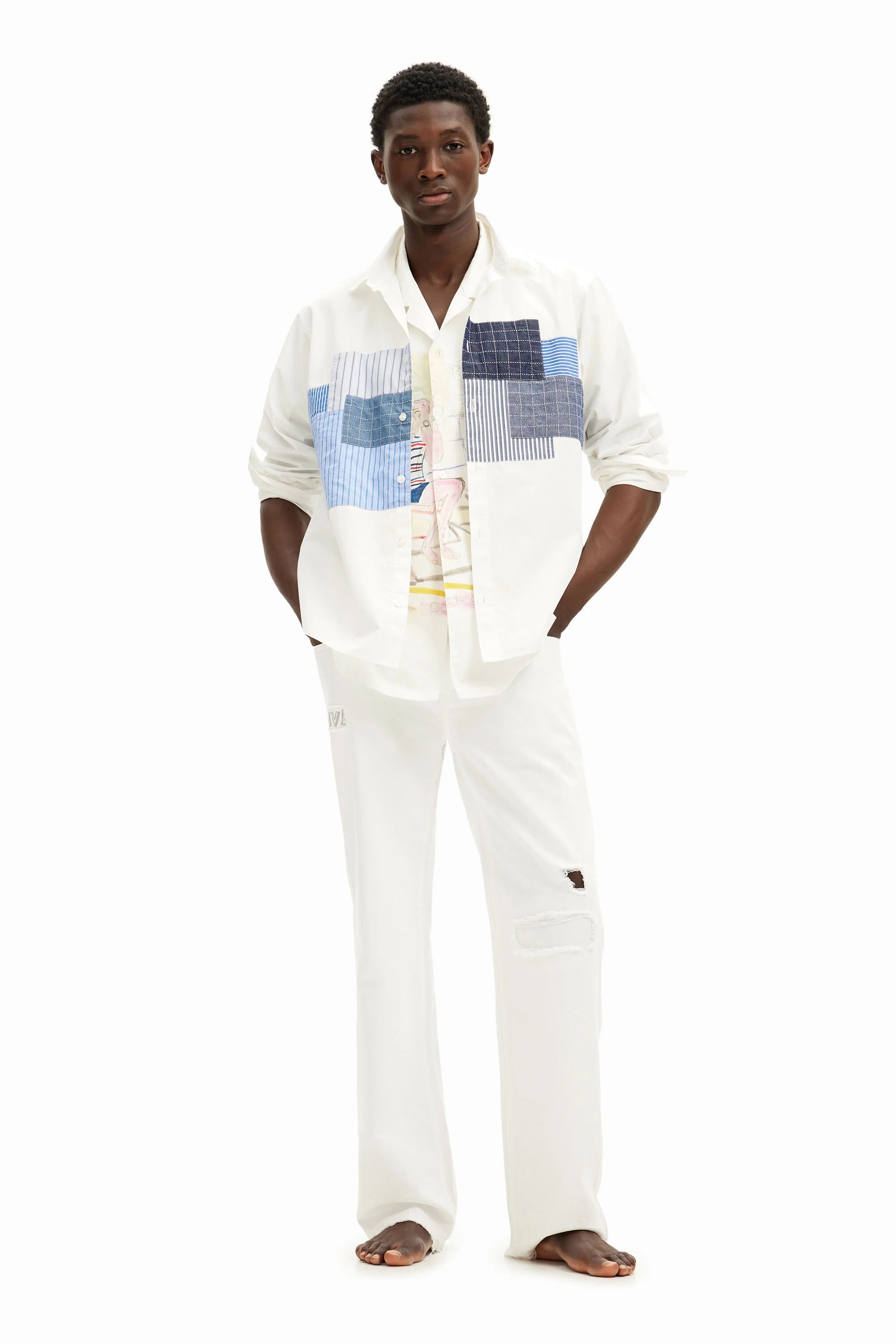 Desigual MAX white cotton patchwork shirt FW2024