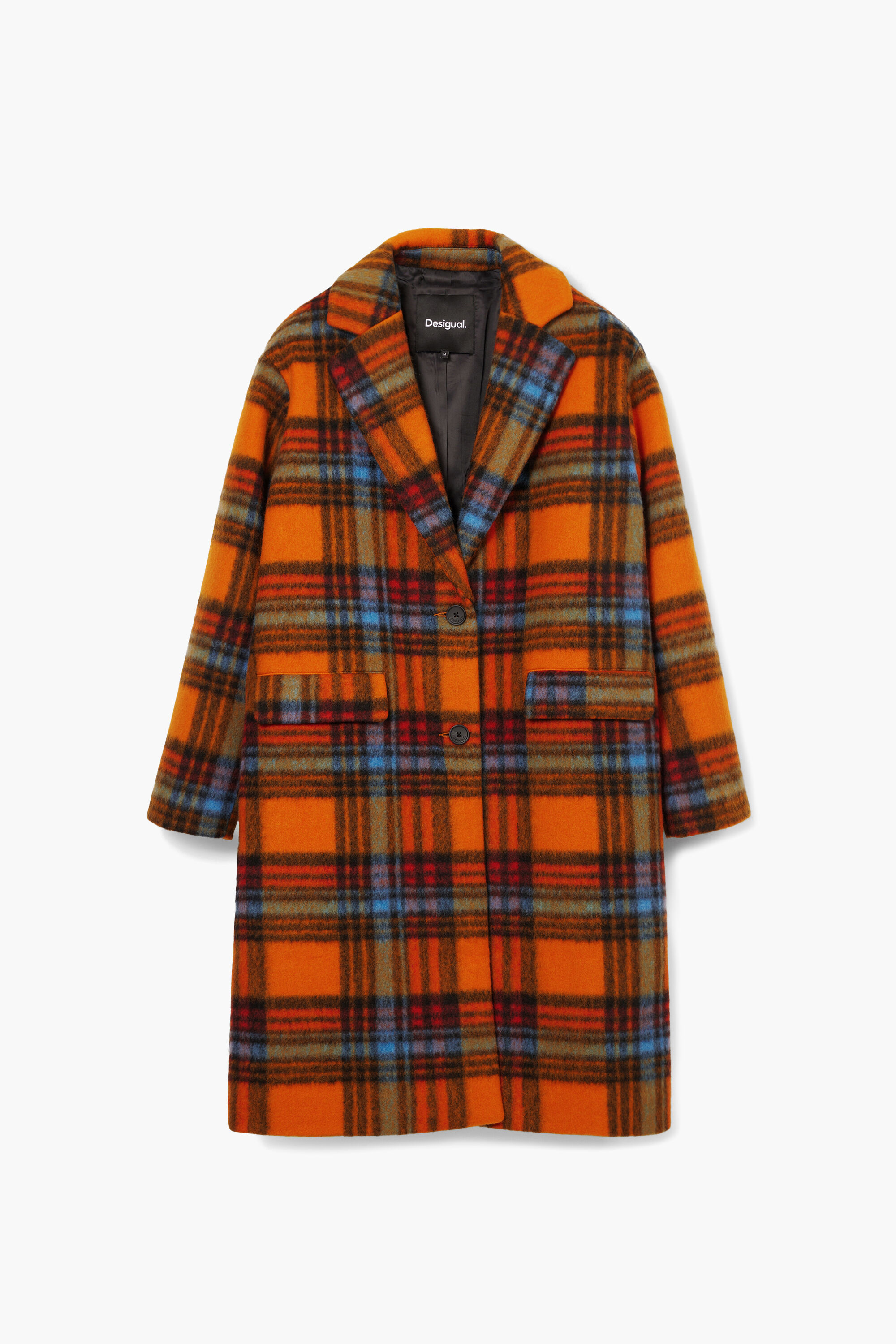 Desigual NAPOLES long plaid wool overcoat