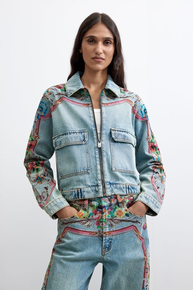 Desigual VERSALL zip-up denim jacket with embroidery