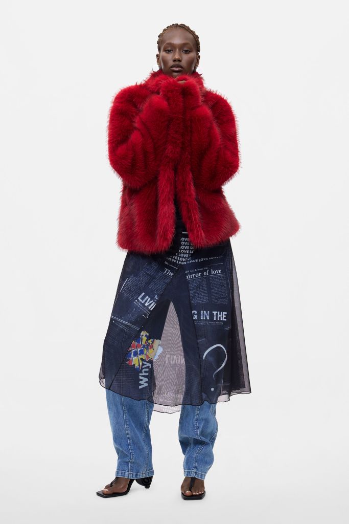Desigual CRUDELIA red faux fur coat Fall 2026