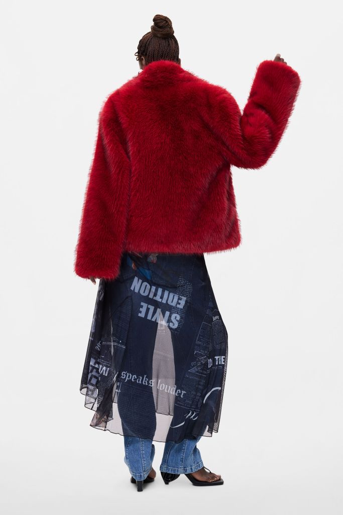 Desigual CRUDELIA red faux fur coat Fall 2026